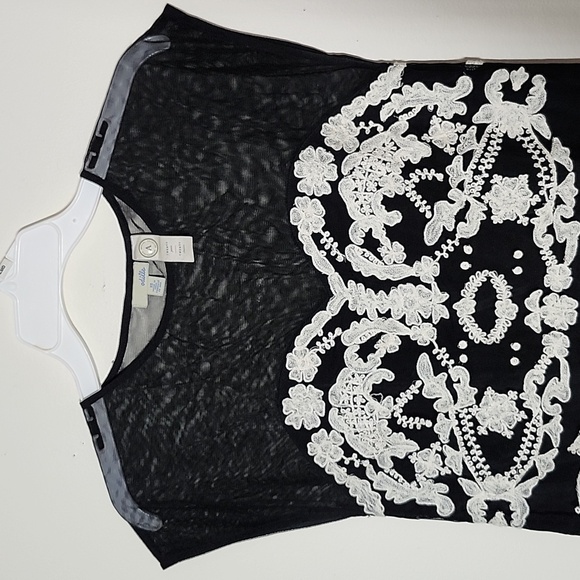 Odille Anthropologie Archival Collection  Mesh Lace Cap Sleeve Sexy Flirty Top - Picture 2 of 8